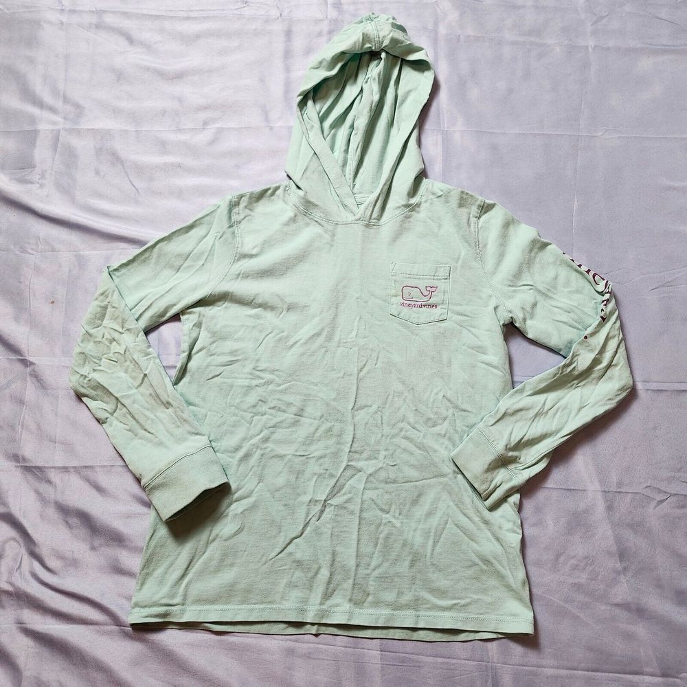 Vineyard Vines Shirt Girls Large Turquoise Pink Whale Hoodie Long Sleeve Kids